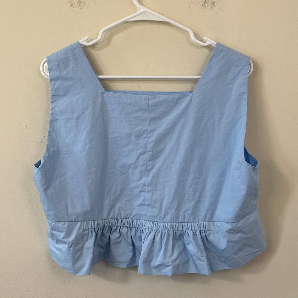 Zara Ruffle Bottom Square Neck Crop Top Sky Blue Size XL - Picture 6 of 8